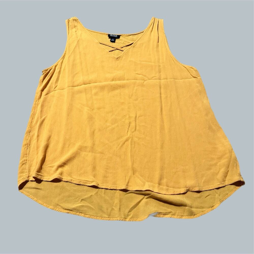 Women's Yellow mustard sleeveless medium ana v neck cross lace bright flowy top